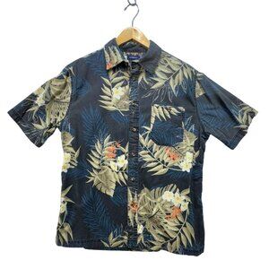 Croft & Barrow Mens Button-Up Hawaiian Shirt Sze M Navy Blue Floral Short Sleeve
